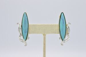 Tara Vintage Clip On Earrings Faux Turquoise Cabochon Chunky Signed 1980s BinAB
